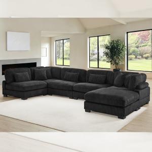 Buy cheap Sectional Modular Sofa, Black Corduroy Fabric product