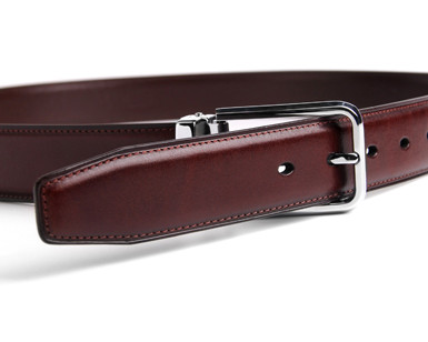 Men 'S Genuine Leather Dress Belt With Bevel Edge Stitching 1.3” Wide