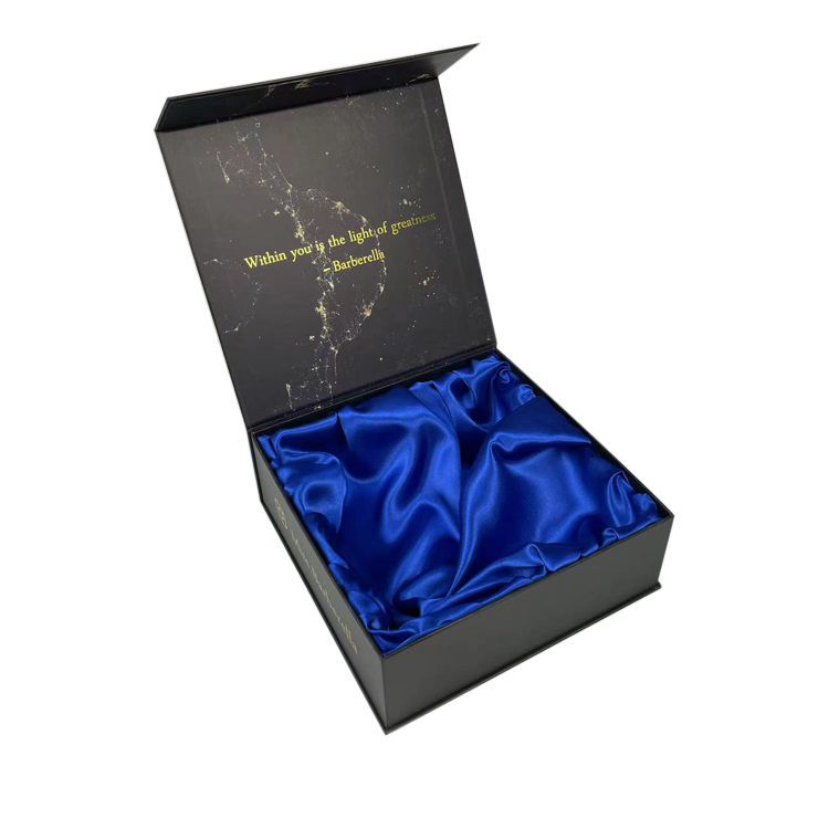 Custom Black Gift Packaging Magnetic Box with Silk and Gold Foil Printing