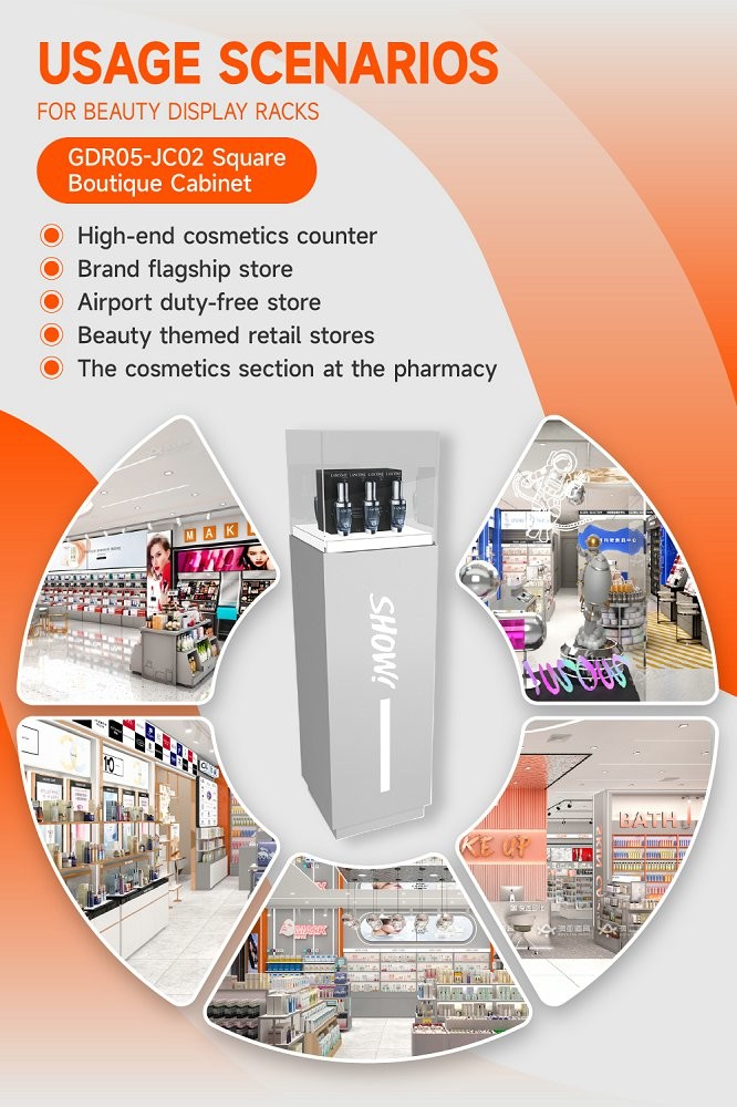 GDR05-JC02 Beauty Display Rack with Translucent Light Panel and Glass Cabinet for High-end Cosmetics Specialty Store