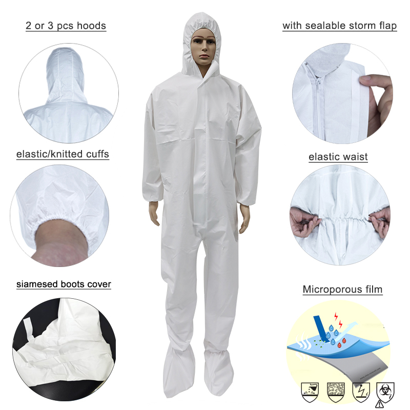 OEM EN13485 Microporous PP PE Type 5 6 Disposable Coverall Waterproof