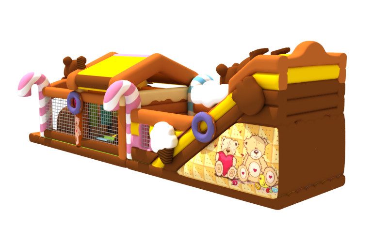 Giant Custom Candy and Brown Bear Outdoor Inflatable Obstacle Course Games with Double Slides