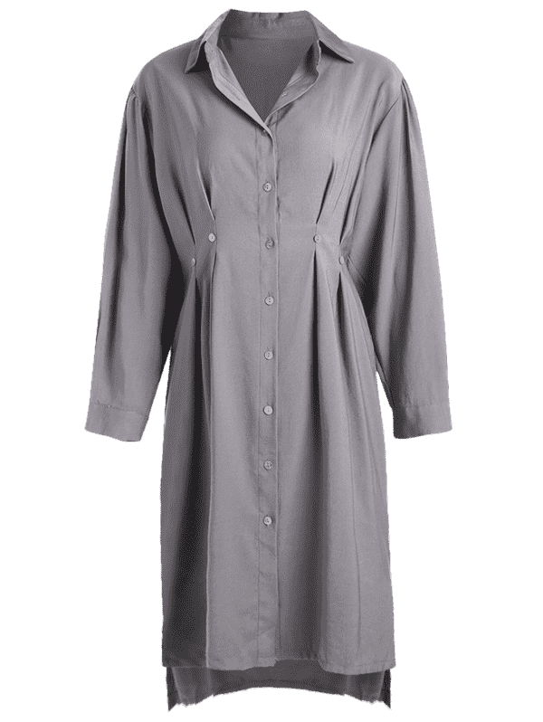 Fall Clothing Womens Midi Double Slit Shirt Dress Long Sleeve
