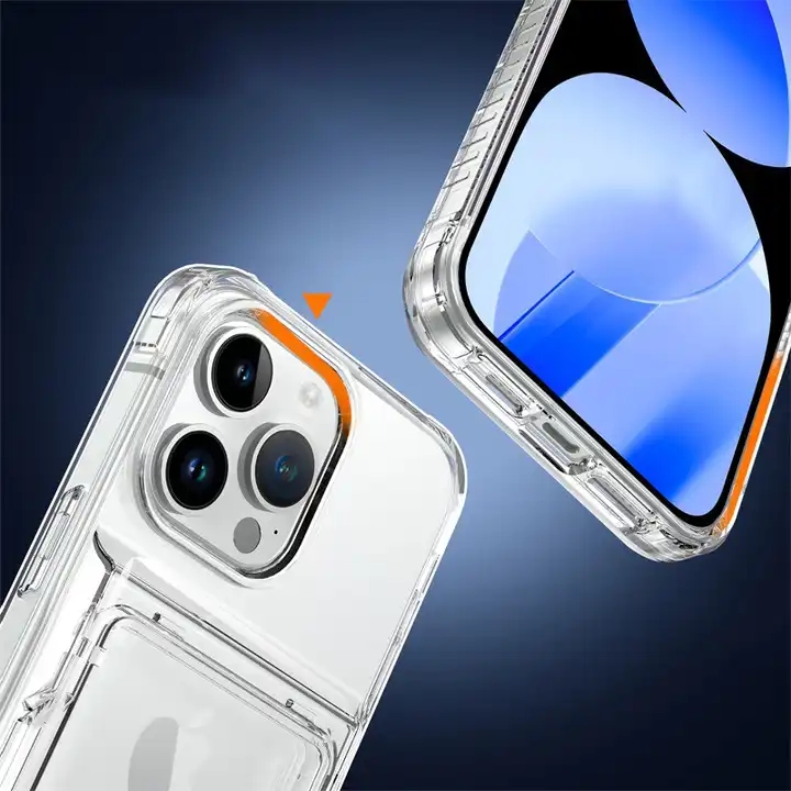Shockproof Air Corner Clear TPU PC Card Slot Back Cover For iPhone 15 14 13 Pro Max Transparent Phone Case