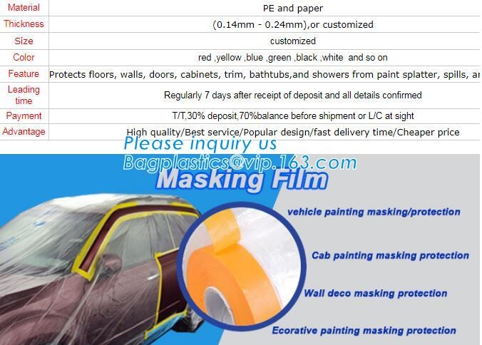 Pre-tapd paint masking film HDPE,Car paint repair masking film with tape, Hot sell masking film with adhesive tape, PAC