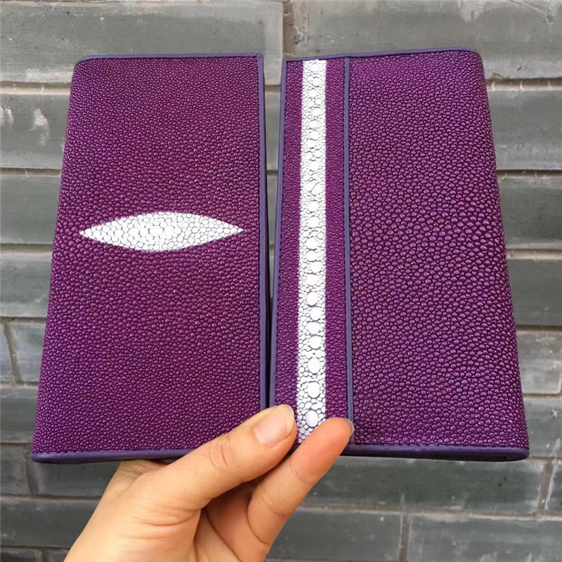 Unisex Style Authentic Stingray Skin Women Men Slim Bifold Wallet Card Bag Genuine Leather Female Male Thin Clutch Purse