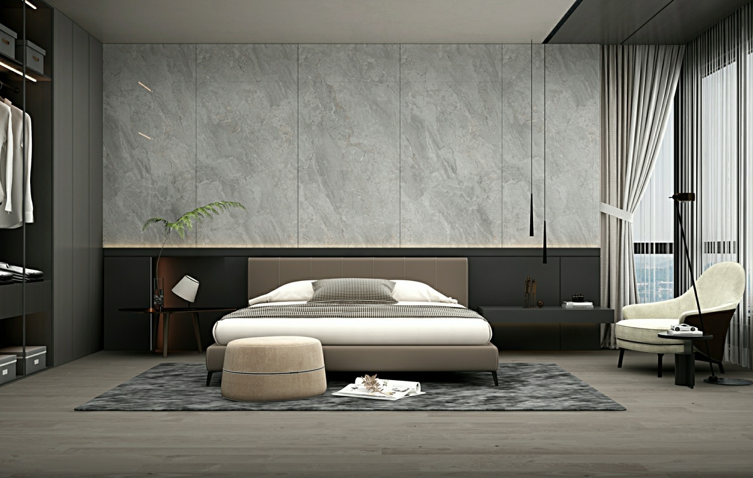Grey Elegant Exterior Wall And Indoor Floor 900x1800x9mm Glazed Polished Porcelain Tile For Renovation And Project