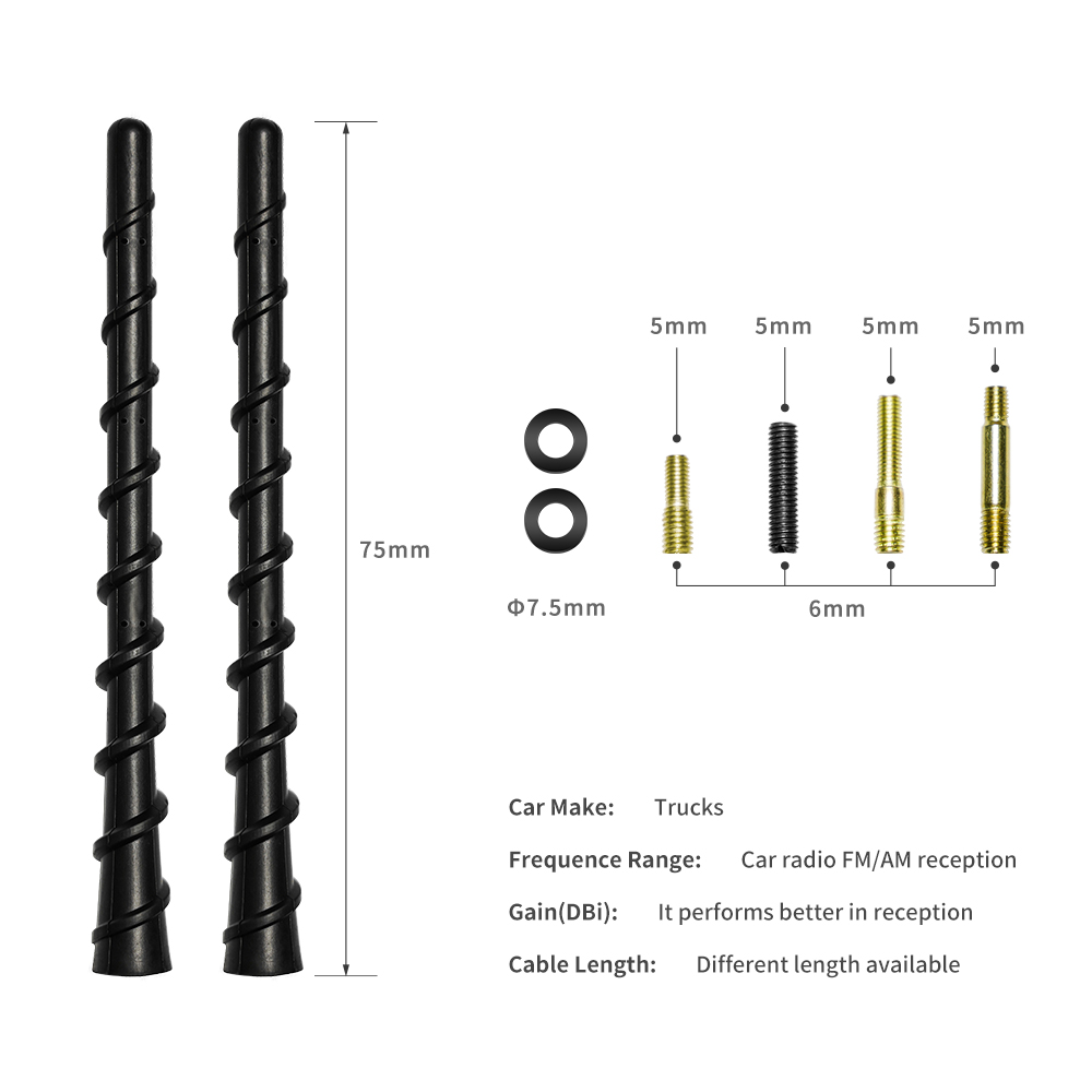 7" Black Spiral Bending AM/FM Radio Antenna Universal Fit for Trucks Cars SUVs 5dbi Gain