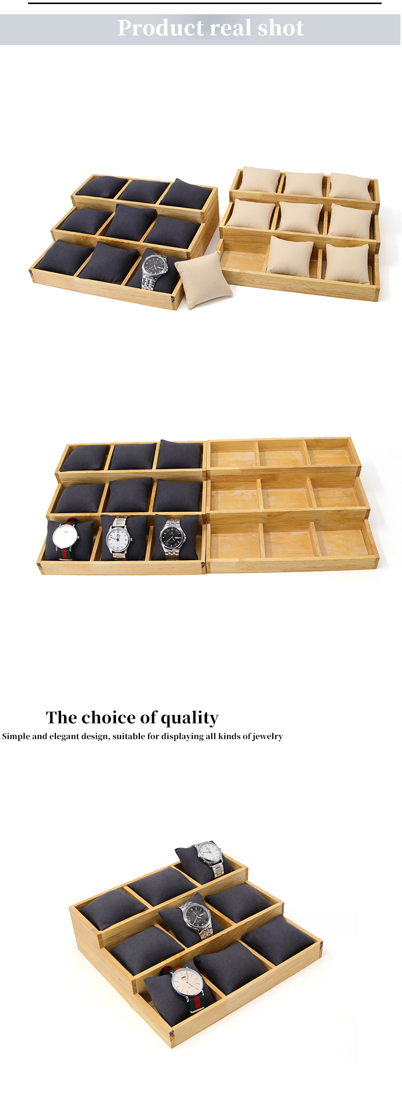 Multi Cell 3x3 Solid Wooden Watch Exhibition Plate with Pillows for Luxury Show