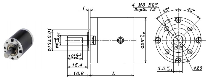 80N High Precision Planetary Gearbox 26mm Diameter CW Directions