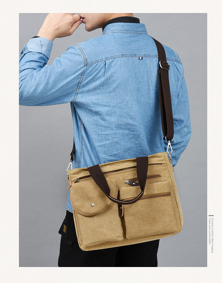 Washable Mens Canvas Briefcase Laptop Bag For 11.6 / 14 Inch Notebook Computer