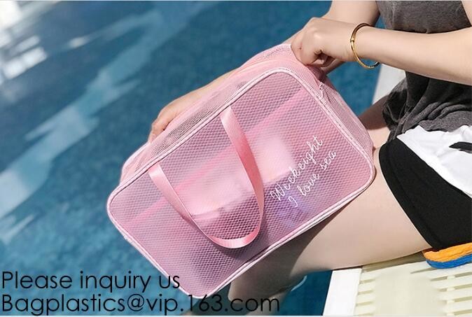 Clear Zipper Pouch with Strap Makeup Bag PVC Cosmetic Pouch,Printing Clear k Cosmetic PVC Pouch, bagease, bagplast