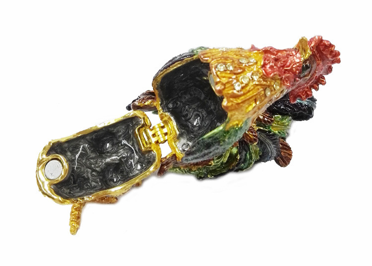 Pretty Cock metal jewelry box Rooster enamel treasure trinket box