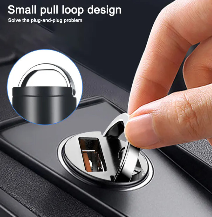 Metal Sliver Pull Ring USB Car Charger PD 30W Super Fast Car Charger QC 3.0