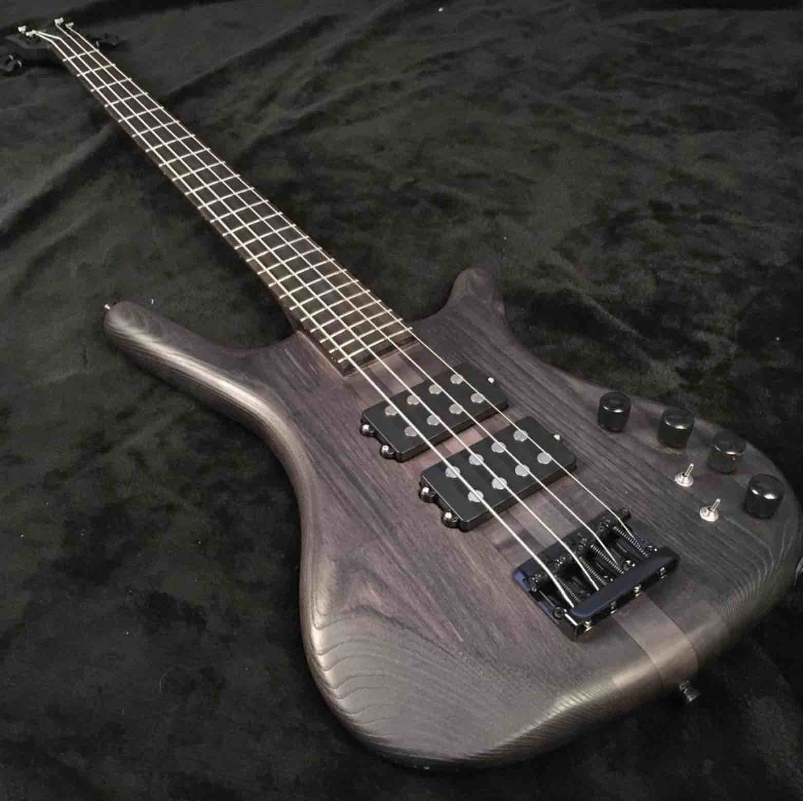 4 Strings Bass Guitar Transparent Black Color with Mahogany Body Maple Neck