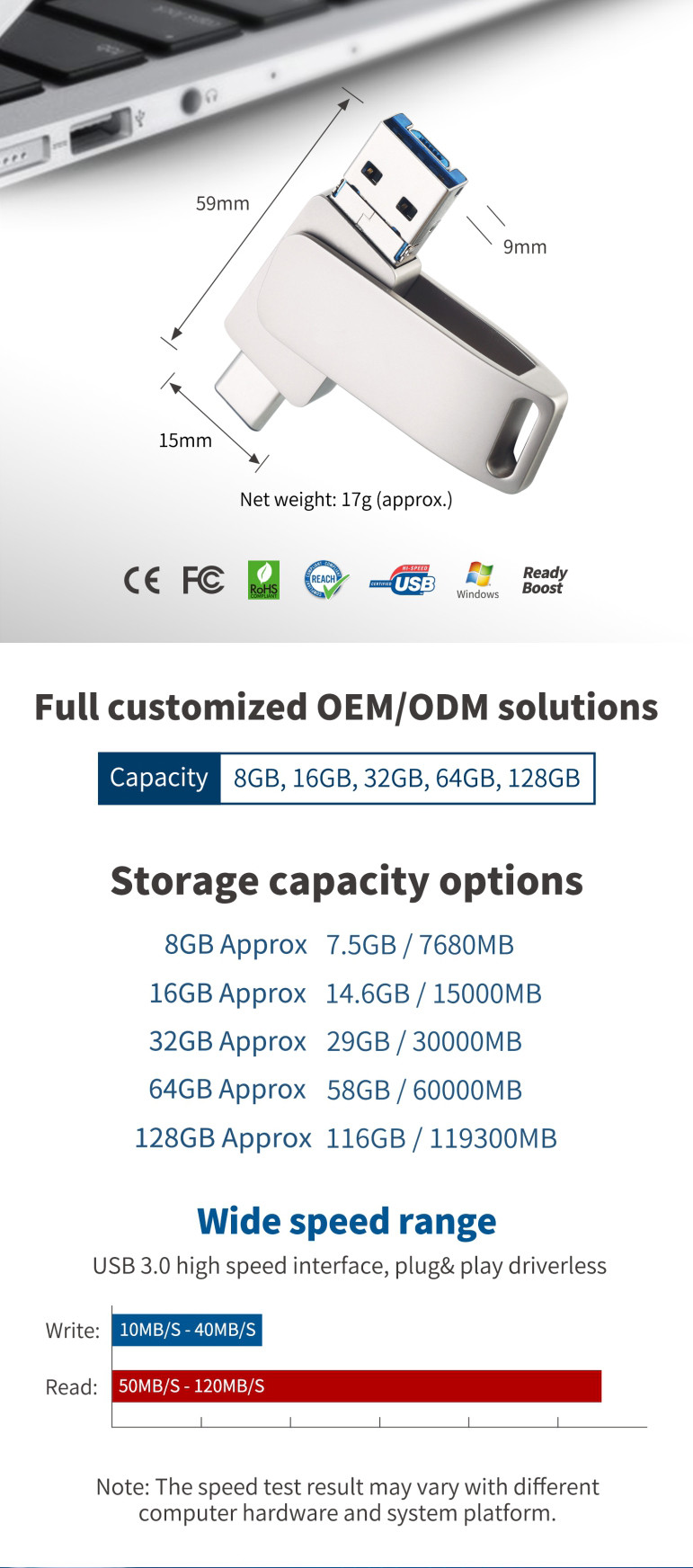 Mlc / Tlc Chip Micro Usb Otg Flash Drive 16gb 32gb Usb 3.0 Type C
