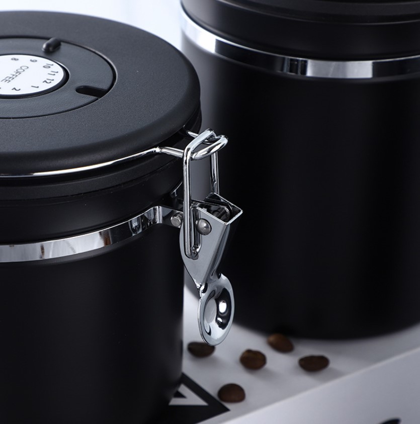 500g Stainless Steel Essential Barista Tools Coffee Airtight Canister With Co2 Valve And Spoon