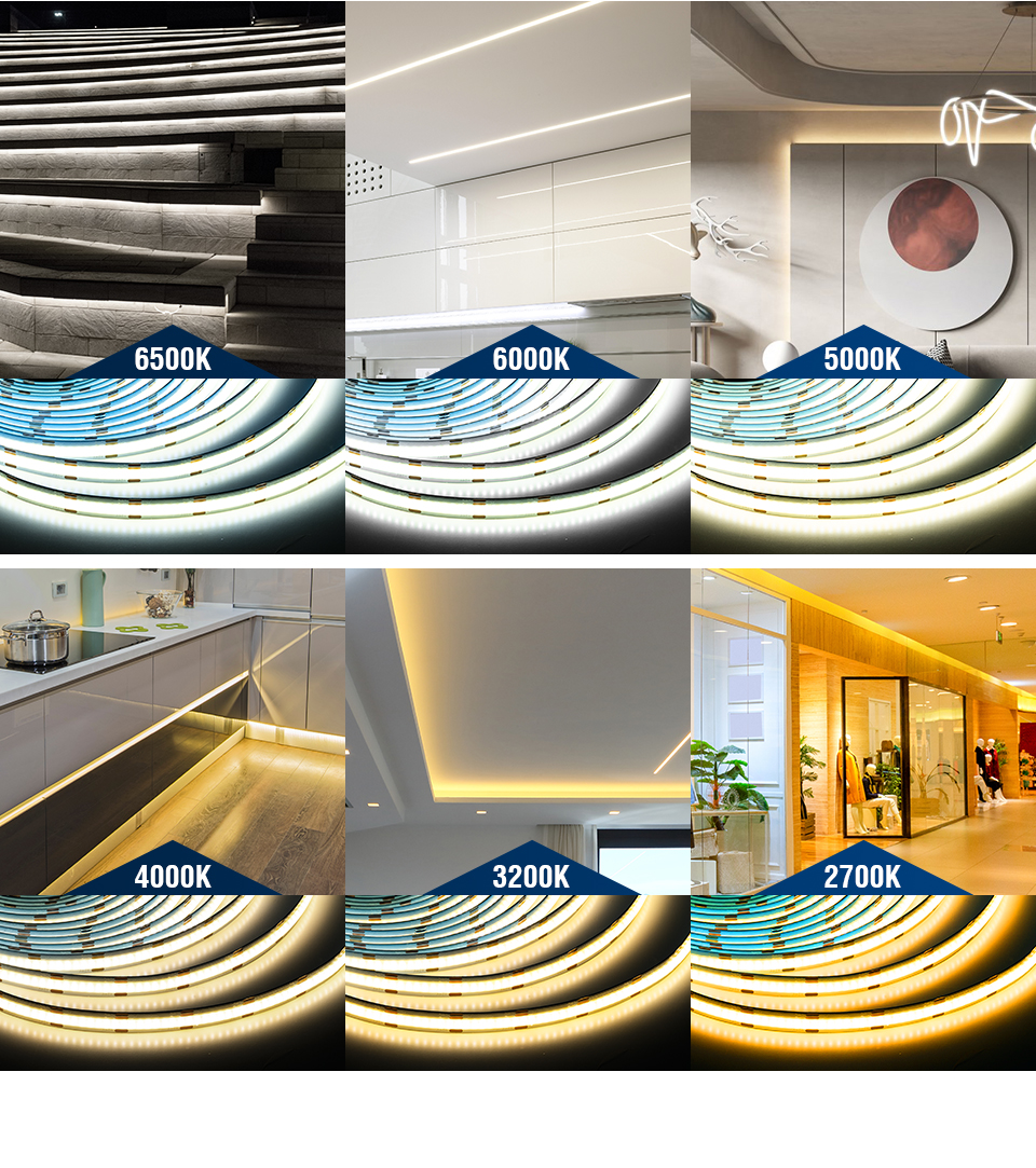 CCT Tunable White COB Flexible LED Strip High Density Flexible DC 24V