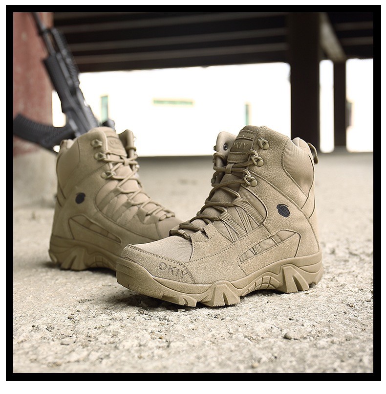 Wholesale High-top Mountaineering Boots Men's Brown Tactical Boots Non-slip Waterproof Training Boots