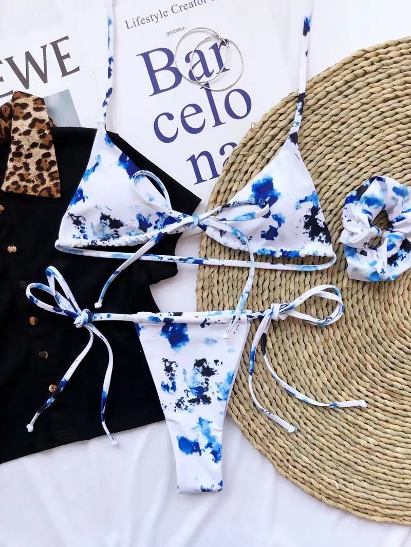 white Sexy Bathing Suits Bikini Thread Fabric 2 Piece Swim Suit Split Printed tie dye print new season summer sswimsuit