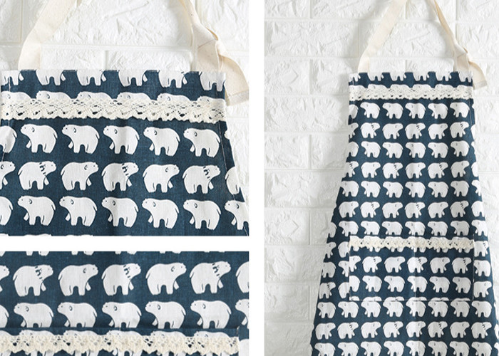 Puting Kitchen wear cooksmart wipe clean Apron pocket diablement fort cotton White bear tree customized