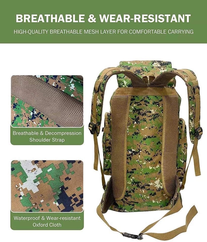 BSCI Nylon Camo Hiking Backpack 75L Travel Camping Backpack Men Women