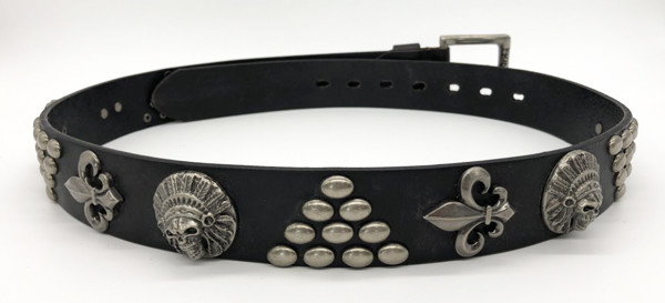 Durable Mens Leather Studded Belt 3.2cm Width Black Color 319g Weight