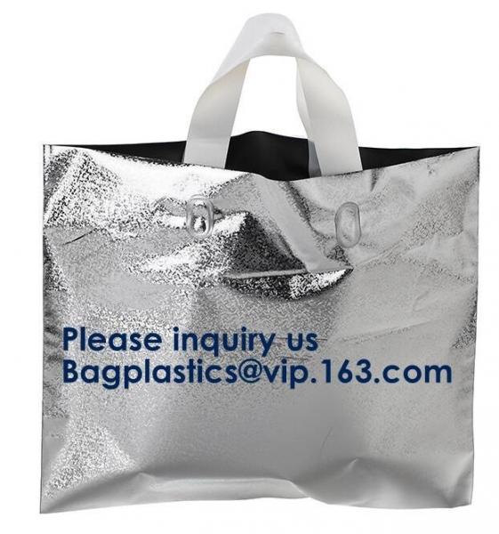 Quality PLA COMPOSTABLE Biodegradable Plastic Trifold Handle Bag For Shopping Market, CLEAR FROSTED SOFT LOOP SHOPPER BAG for sale