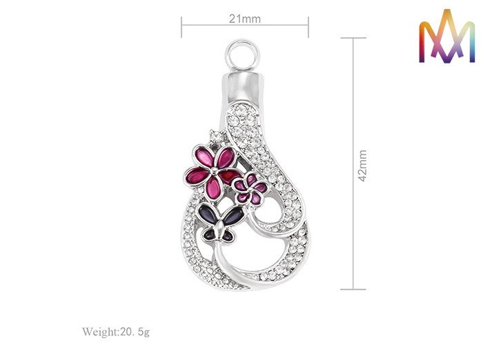Copper Material Flower Pattern Cremation Urn Necklace Charms