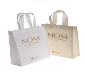 China Personalized Woven Packaging Bags Tote Silk Screen Printing Soft Loop Handle on sale