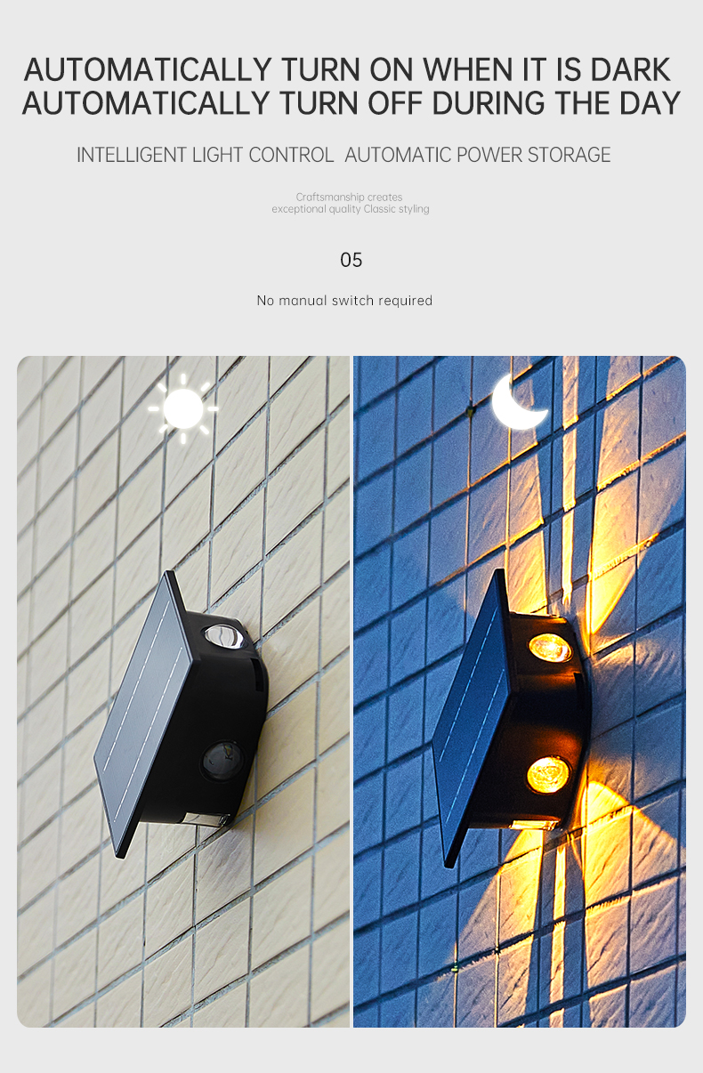 70LM UP Down Wall Mounted Solar Light With Polycrystalline Silicon Solar Panel OEM