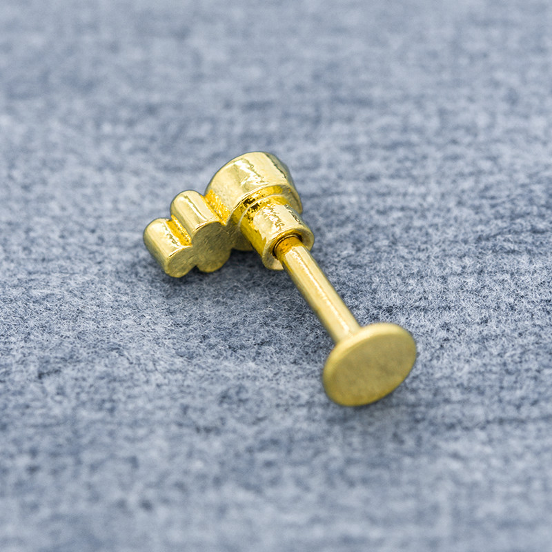 Blue Crystal Gem Gold Labret Stud 16ga 1.2mm 8mm Lip Bar 316 Stainless Steel