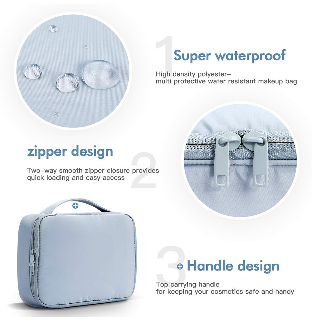 Large Capacity Two Way Zipper Closure Polyester Cosmetic Bag