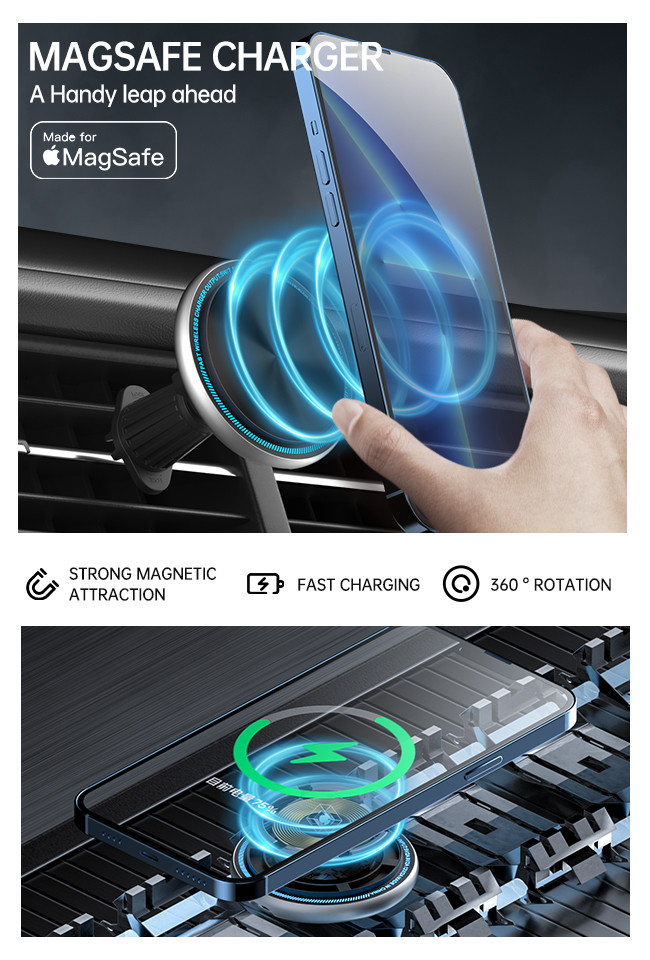Stable Wireless Magsafe Car Charger Mount With Metal Material And One Handed Operation