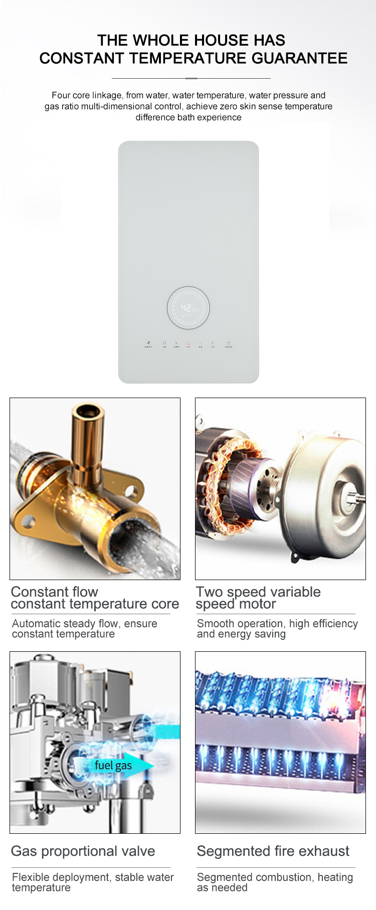 Adjustable Thermostat Gas Water Boiler Gas Powered Tankless Water Heater NG LPG Energy Saving