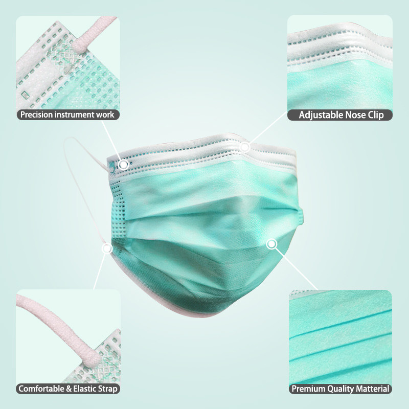 Anti Dust Green Disposable Medical Masks , Earloop Face Mask High Filtration Capacity