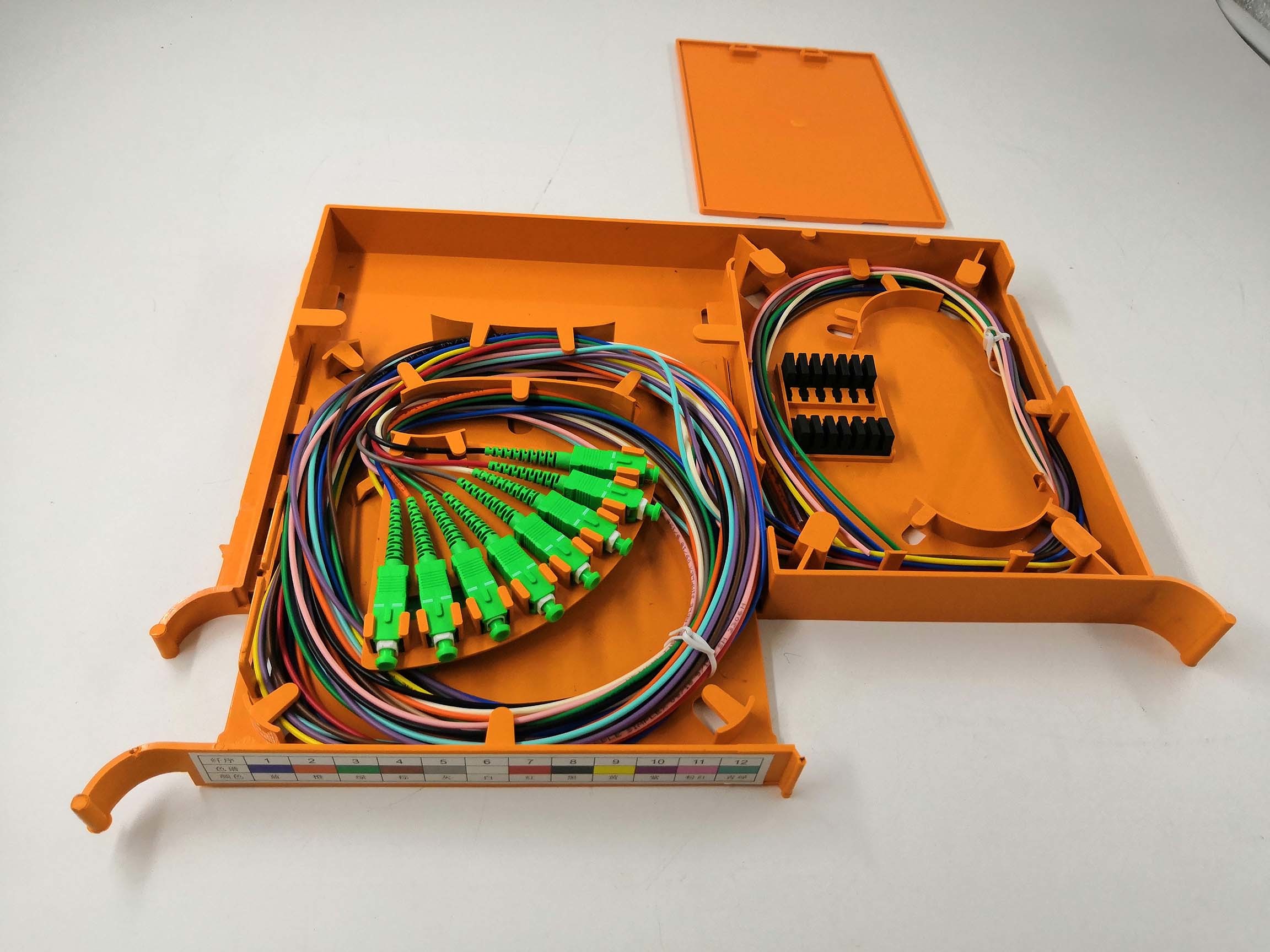 ABS Plastic 12 Colored Pigtails Optical Splice Tray Cassette