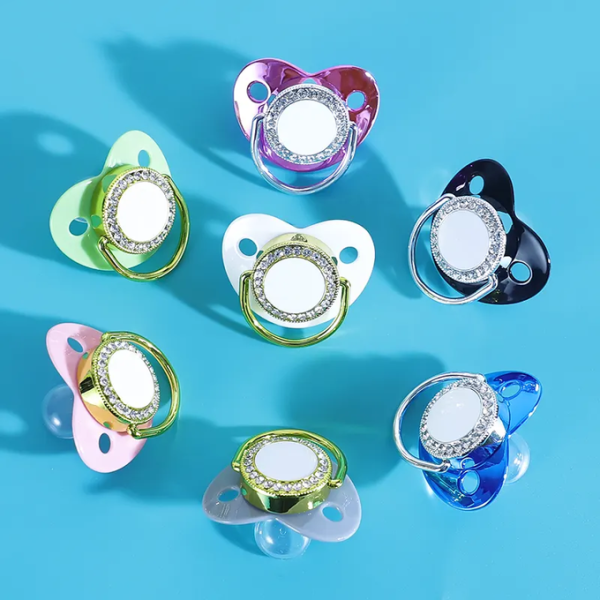 Custom Silicone Infant Nipple Luxury Baby Bling Blank Sublimation Pacifiers Clips