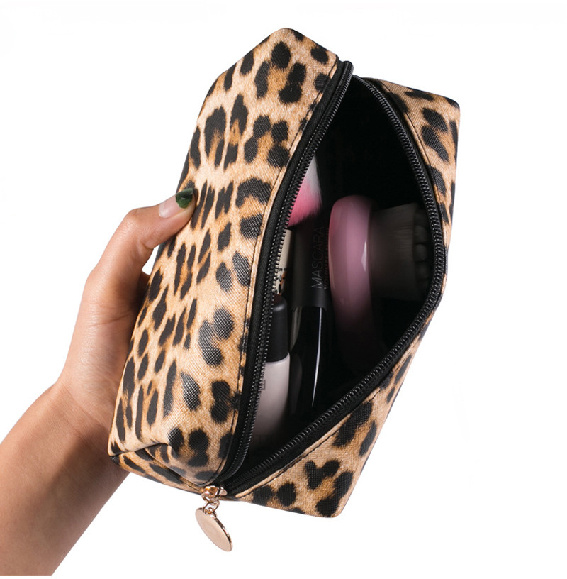 Professional Custom Women Leopard PU Leather Travel Makeup Bag