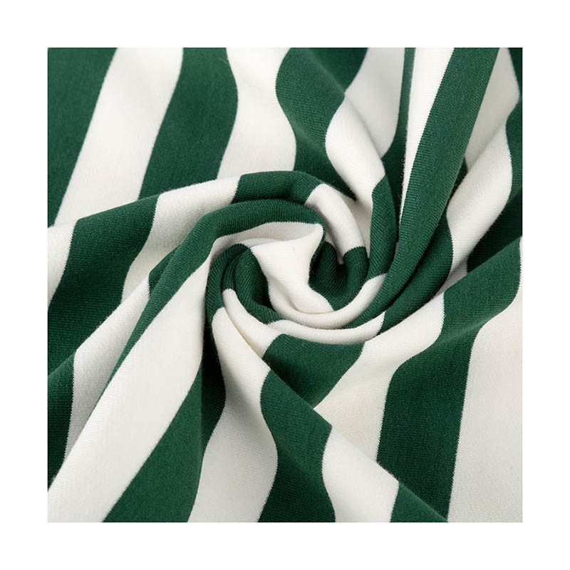 Elastic Lycra Striped Cotton Fabric Twill Green And White Stretch Material