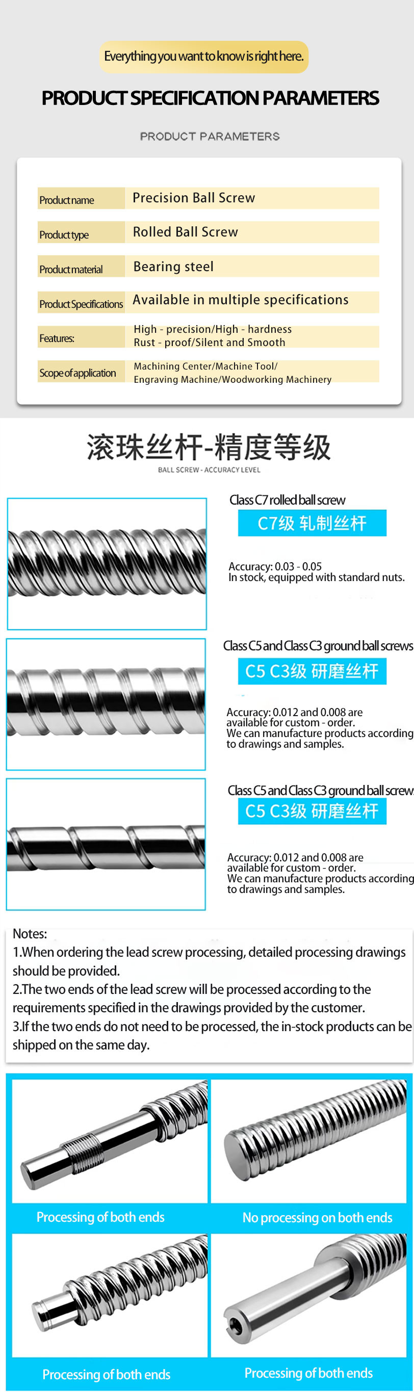 Precision Ground Ball Screw Customized High Load Ball Screw Interchangeable