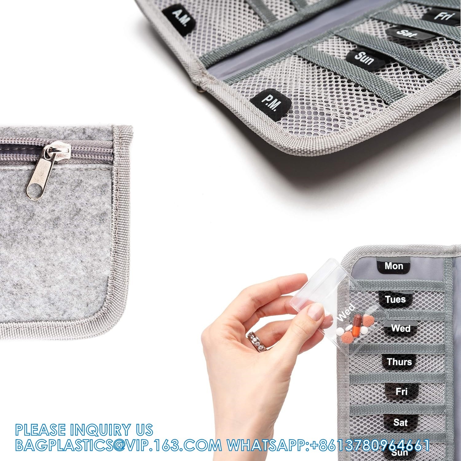 Pill Organizer + Supplement Case For OTC Medicine, Prescription + Vitamins - 14 Labeled Monday-Sunday Pouches