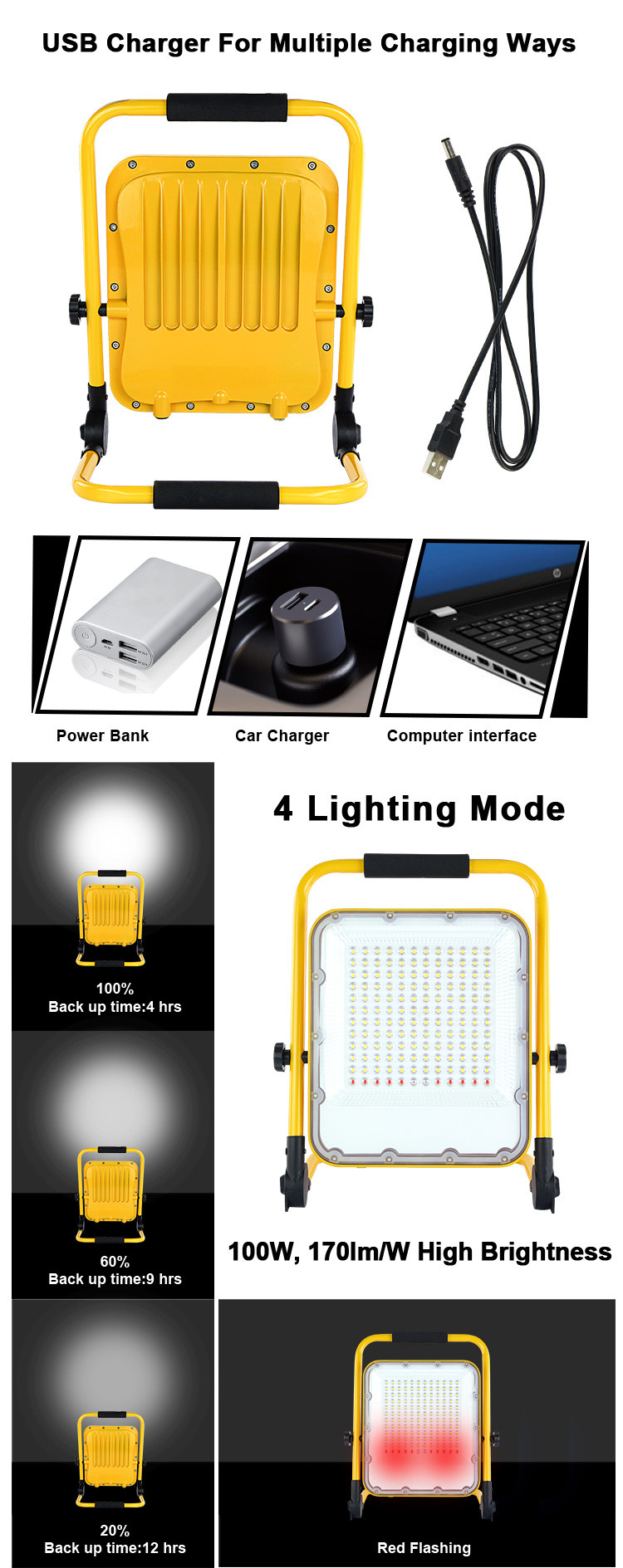 Multi Function 20 W 40 W 12v Portable LED Work Light Replaceable Color Match With Stand