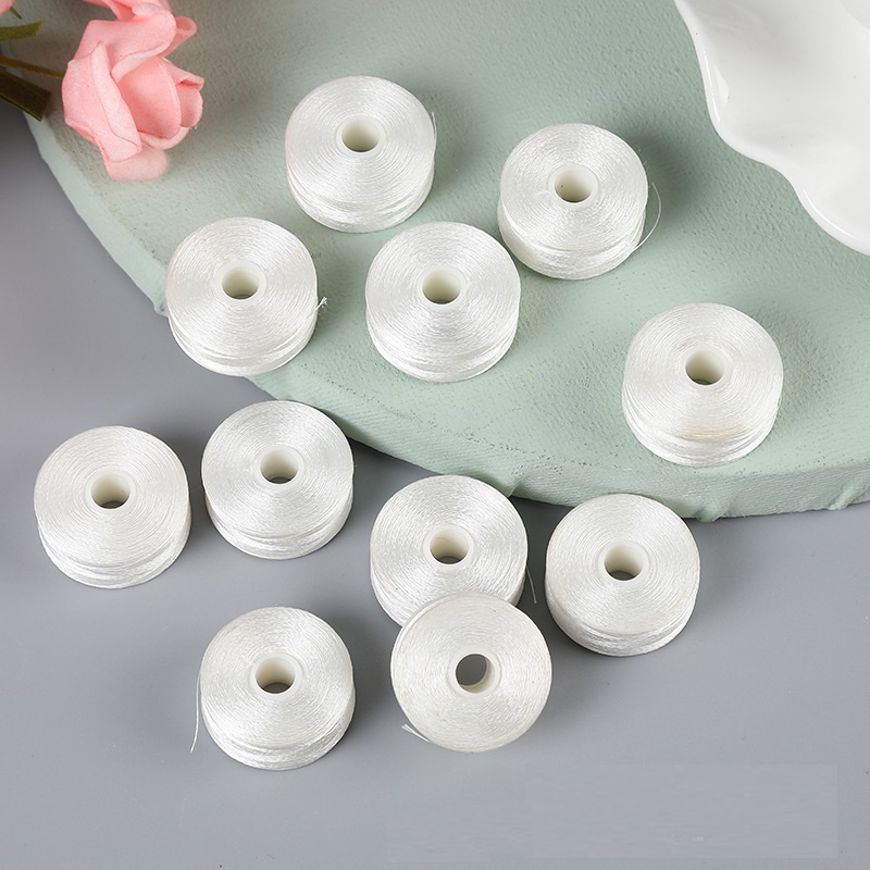 2cm Diameter Embroidery Bottom Thread White Borderless L-Type 75D/2 Shuttle Core Sewing Prefound Bobbin 6