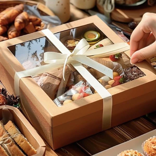 Multi-Size Disposable Kraft Paper Takeout Containers Salad / Cake / Fruit / Sushi Boxes with Clear Window