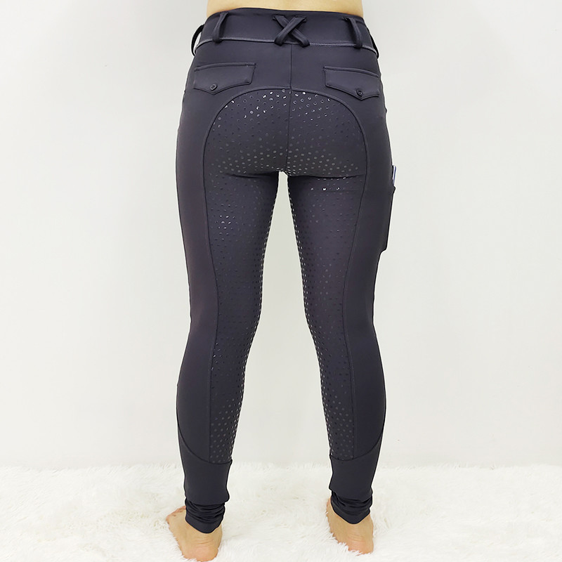 Grey Equestrian Horse Riding Pants Leggings Full Seat Silicone