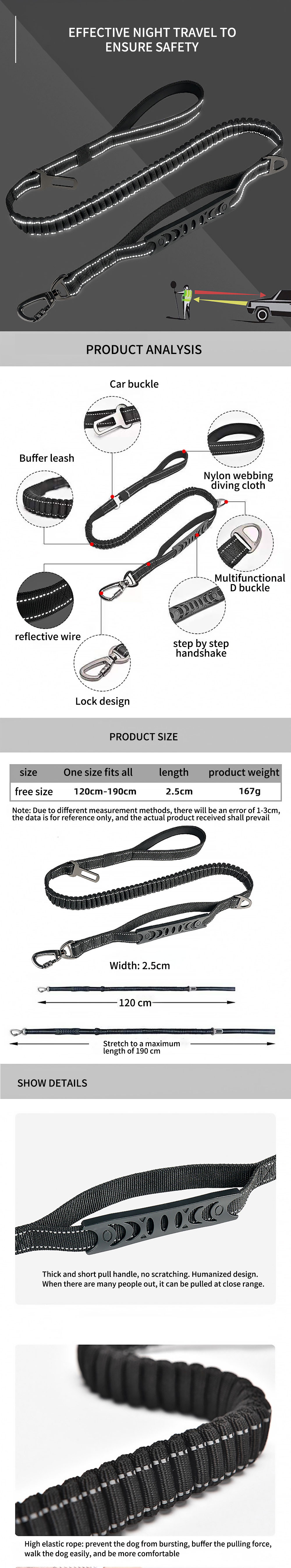 4 Foot Dog Lead Black Dog Leash With Buckle Handle 4 Ft Dog Leash