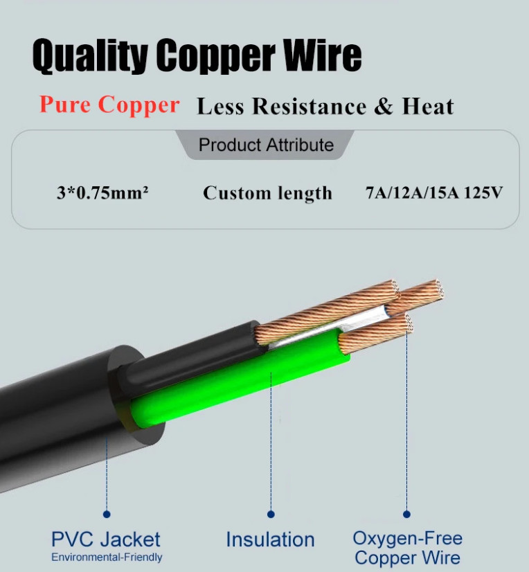 HENG-WELL Wholesale High Quality US/Canada 2-Pin NEMA Plug to IEC 320 C7 Power Cord Set (PVC) 1.8M (1800mm) Black