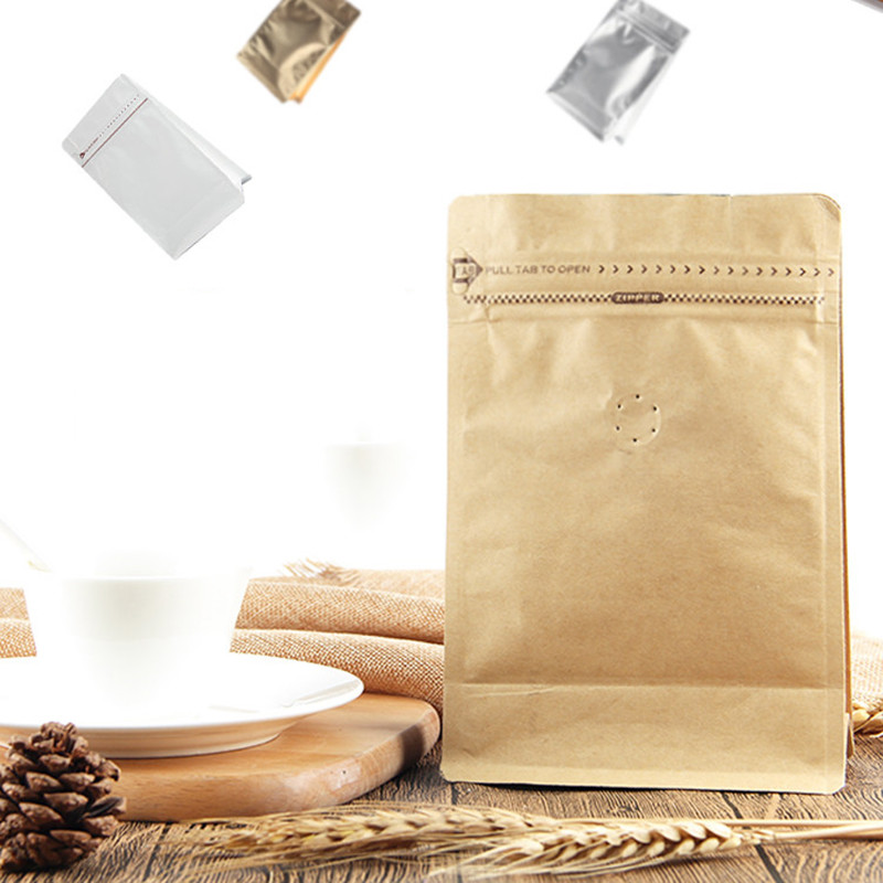 Custom Eight Side Seal Flat Bottom Coffee Bag 250g 500g 1000g With Valve