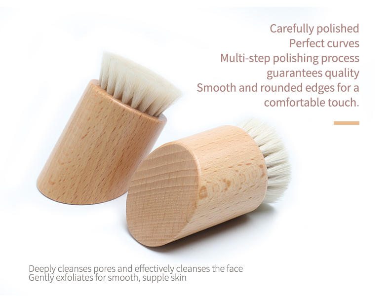Wooden Handle Facial Cleaning Brush Makeup Remover Brush With Super Soft Goat Bristle
